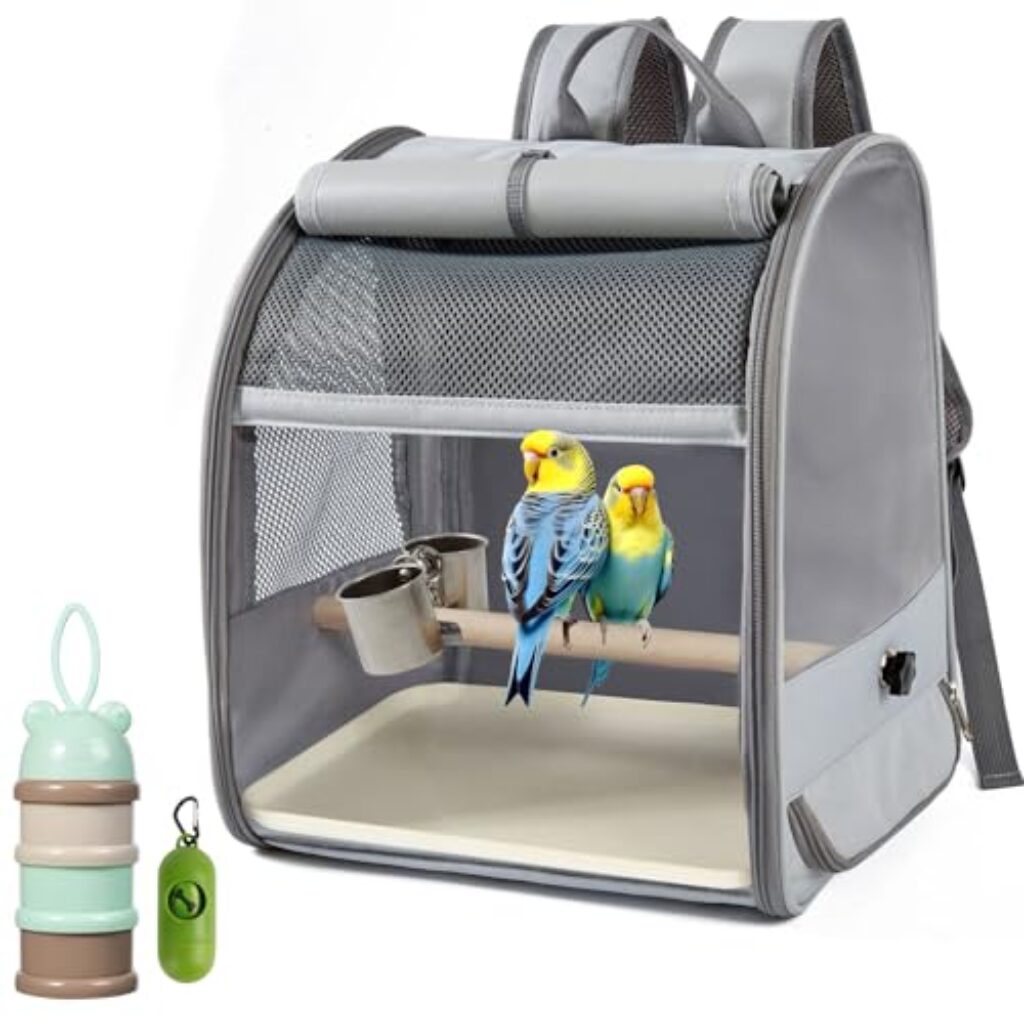 Vögel Tragerucksack, Transportbehälter für Vögel mit Futterspender & KOT-Aufnehmer,Vogel Reisekäfig Tragbarer Haustier Käfig aus Atmungsaktivem Mesh für Kleine wie Sittiche Wellensittiche