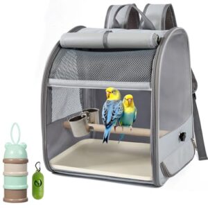 Vögel Tragerucksack, Transportbehälter für Vögel mit Futterspender & KOT-Aufnehmer,Vogel Reisekäfig Tragbarer Haustier Käfig aus Atmungsaktivem Mesh für Kleine wie Sittiche Wellensittiche