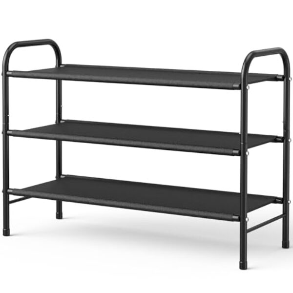 Kitsure Schuhregal Metall – 3-stöckiges, rostbeständiges Schuhregal platzsparend mit tragbaren Griffen, Schuhablage für Kleiderschrank, Eingangsbereich, Schlafzimmer, 68,5 x 28 x 55 cm, Schwarz
