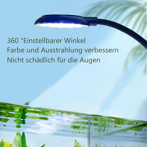 GERUI 2 Stück Schwarze Schale Fischtank Clip Licht 7W Mini LED Beleuchtung Hohe Helligkeit Aquarium Wasser Gras Ergänzend Transparent Clip Weißes Licht für 10 bis 30 CM Fisch Tank – Bild 4