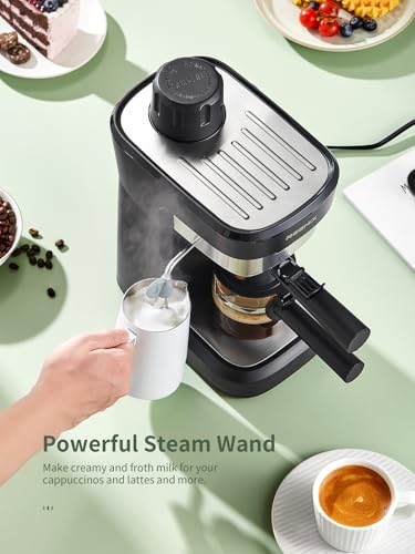 Reemix Espressomaschine mit Siebträger 6-Bar Espresso Kaffeemaschine aus Edelstahl mit professioneller Milchaufschaumdüse, ideal für Cappuccino, Latte & Macchiato, kompakt und stilvoll in Schwarz – Bild 6
