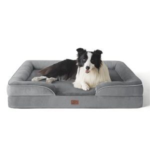 BEDSURE orthopädisches Hundebett Ergonomisches Hundesofa – 89×63 cm Hundecouch mit eierförmiger Kistenschaum für mittlere Hunde, waschbar rutschfest Hundebetten, grau