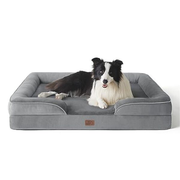 BEDSURE orthopädisches Hundebett Ergonomisches Hundesofa – 89×63 cm Hundecouch mit eierförmiger Kistenschaum für mittlere Hunde, waschbar rutschfest Hundebetten, grau