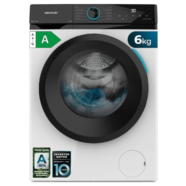 Cecotec Waschmaschine 6Kg Frontlader Bolero DressCode 6160: 1200 U/min, 11 Programme, niedriger Verbrauch, Inverter Plus Motor, Steam Max, Trommelreinigung, Schnellprogramm 15′, LED-Anzeige