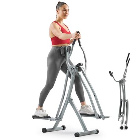 Sunny Health & Fitness 2-in-1 Upright Ellipsentrainer, Kompakter Ganzkörper-Trainer für Zuhause, Innenbereich Gelenkschonendes Cardio-Workoutgerät für Arme und Beine, Optionale Kostenlose SunnyFit-App