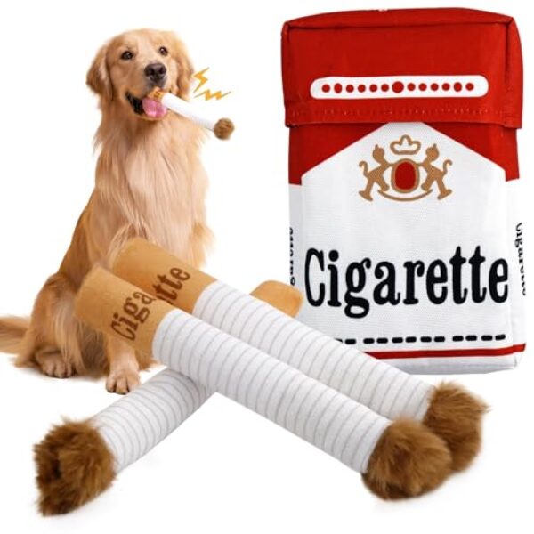 Luyuttn 3Pcs Giggle Zigaretten-Hundespielzeug, quietschendes Hundespielzeug, Lustiges Interaktives Plüsch mit Einer Box, Interaktives Spielzeug für kleine, mittelgroße und große Hunde