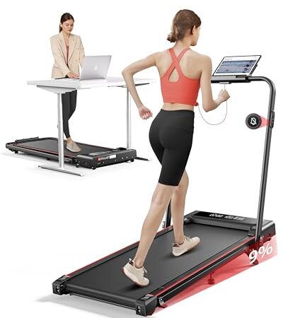 Laufband für Zuhause mit Neigung, 4 IN 1 Walking Pad, 12km/h Klappbar Laufband mit Steigung, 2.5HP Under Desk Schreibtisch Treadmill für Zuhause & Büro, Fernbedienung und App, Stummschalttaste