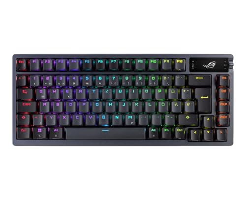 ASUS ROG Azoth kabellose mechanische Gaming Tastatur (75% Formfaktor, ROG NX-Switches, PBT-Doubleshot-Tastenkappen, OLED-Display, Bluetooth, 2,4-GHz-RF Wireless, USB, DE QWERTZ-Layout) schwarz