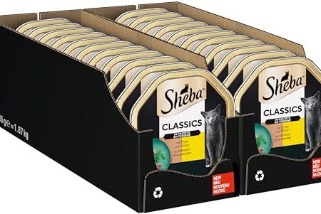 Sheba Classics in Pastete – Katzenfutter als Pasteten mit feinen Stückchen – Ente und Huhn – Getreidefrei – 22 x 85g