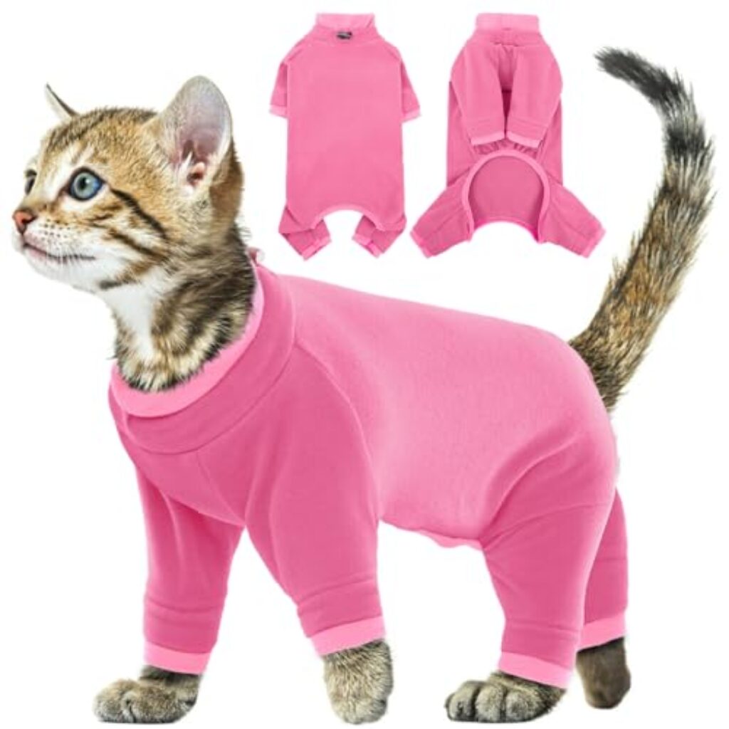 Katzenbody mit Beinen, Kitten Kleidung Winter Medical Pet Shirt Katze Cat Fleece Jumper Cat Body After Surgery with Leg(Rosa, XS)