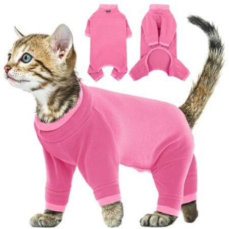 Katzenbody mit Beinen, Kitten Kleidung Winter Medical Pet Shirt Katze Cat Fleece Jumper Cat Body After Surgery with Leg(Rosa, XS)