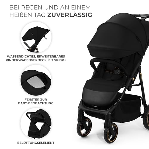 Kinderkraft TRIG 3 Kinderwagen, Kinderbuggy, Liegewagen, Sportwagen, Buggy, Zusammenklappen, Breite und tiefe Sitz, mit Liegeposition, 4 Rad Dämpfung, Große Dach, 5-Punkt-Gurt, bis zu 25 kg, Schwarz – Bild 6