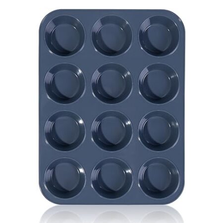 SUPER KITCHEN Große Muffinform aus Silikon für 12 Muffins, Antihaft Muffinblech Antihaftbeschichtet Backblech Backform für Cupcakes, Brownies, Kuchen, Pudding 33 x 25 x 3 cm (Grau)