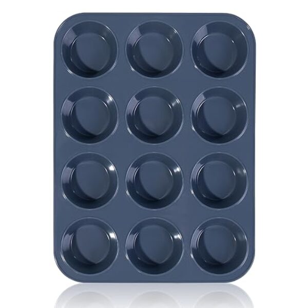 SUPER KITCHEN Große Muffinform aus Silikon für 12 Muffins, Antihaft Muffinblech Antihaftbeschichtet Backblech Backform für Cupcakes, Brownies, Kuchen, Pudding 33 x 25 x 3 cm (Grau)