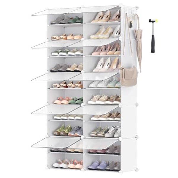SONGMICS Schuhregal, Schuhschrank, für Garderobe und Eingangsbereich, anpassbar, 10 Fächer, für bis zu 40 Paar Schuhe, wolkenweiß-transparent LPC035W01