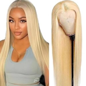Gsoroel Human Hair Wig 13×4 Lace Front Wig Straight Glueless Swiss Lace #613 Light Blonde 150% Density Brazilian Virgin Menschliches Haar 16 Inch