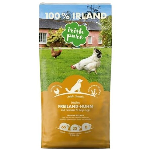 Irish Pure Trockenfutter Adult | 4kg | Freiland-Huhn mit Kelp-Alge & Gemüse | Hoher Fleischanteil | Getreidefrei | Sensitiv | Hundetrockenfutter | Hundefutter für alle Rassen