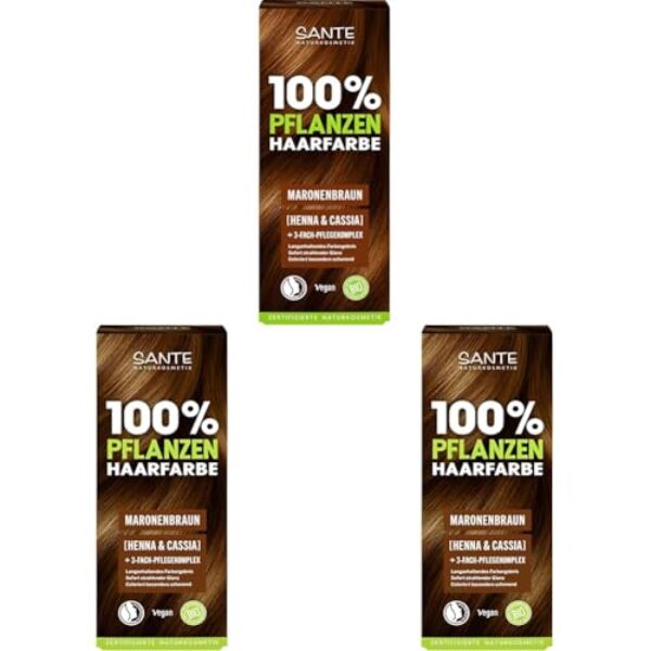 SANTE Naturkosmetik 100% Pflanzenhaarfarbe Pulver 08 Maronenbraun, vegane Haar-Coloration mit Henna & Cassia, langanhaltendes Braun, natürliche Grauabdeckung & Glanz, mit 3-Fach Pflegekomplex, 100g