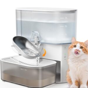 FEELNEEDY Katzenbrunnen Kabellos Ohne Filter|Trennung von Frisch und Abwasser|Trinkbrunnen für Katze mit Akku 2000mAh, BPA-freien Wasserspender Leise, Tränken aus Edelstahl, Tank Weiß