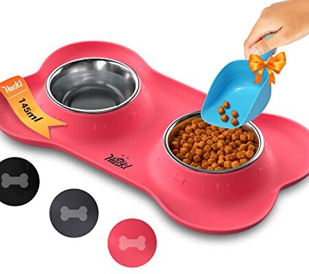 Katzen- und Hundenäpfe mit Silikon-Napfunterlage – Edelstahl Schüssel 2 x 145ml rutschfeste Silikon Fressnapf Unterlage Katzennapf Hundenapf Rosa Katzen- und Welpen Zubehör