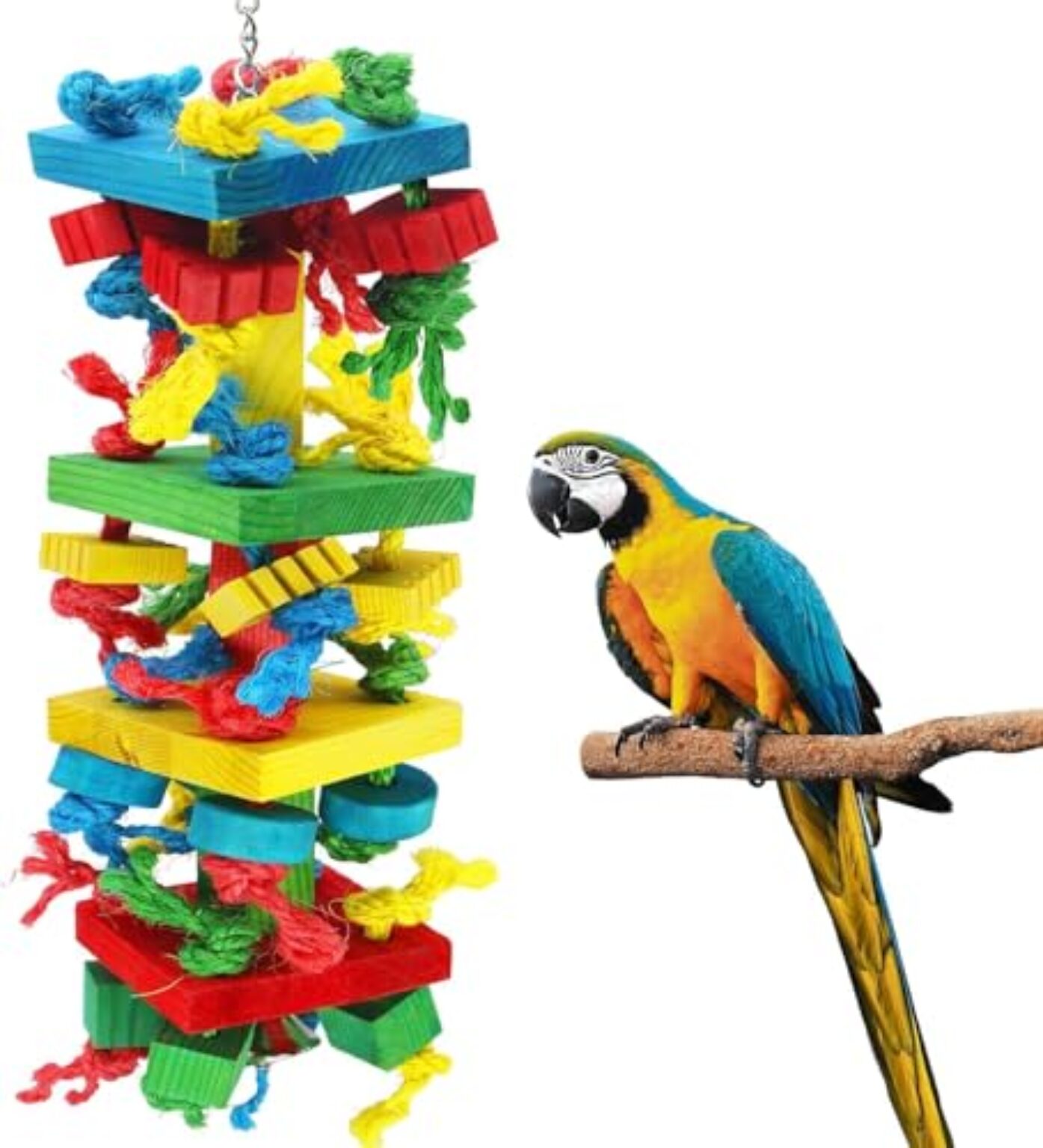 Vogel Papagei Kauspielzeug,Bird Block Knots Mehrfarbige natürliche Holzblöcke Reißspielzeug zum Kauen,Klettern, Unraveling,Beste Vogelspielzeug für afrikanischen Grauen Papagei ,Amazonas Papageien