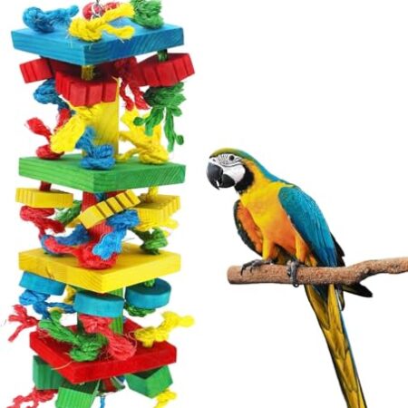 Vogel Papagei Kauspielzeug,Bird Block Knots Mehrfarbige natürliche Holzblöcke Reißspielzeug zum Kauen,Klettern, Unraveling,Beste Vogelspielzeug für afrikanischen Grauen Papagei ,Amazonas Papageien