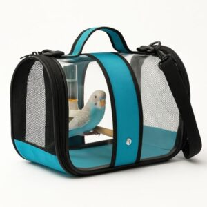 Jungengel Vogel Transporttasche 33x23x22cm mit Holz-Sitzstange und Trinkflasche – Flugzeug geeignete Transportbox für Wellensittiche, Nymphensittiche, Kanarienvögel