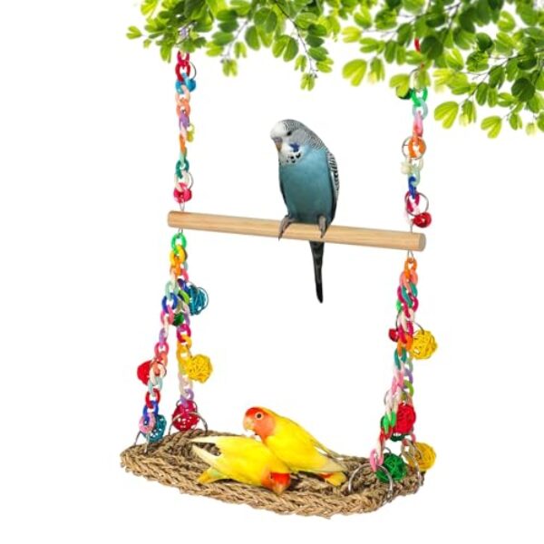Wellensittich Spielzeug, Papagei Spielzeug, Wellensittich Schaukel Vogelkäfig Zubehör Vogelspielzeug Naturholz Hängematte Für Nymphensittiche, Finken, Kleine Sittiche Und Aras