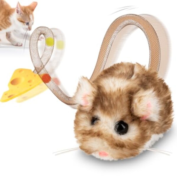 Migipaws Interaktives Katzenspielzeug, elektrisch rollende Migimaus mit wackelndem Schwanz,Intelligenter Sensor,Katzenspielzeug selbstbeschäftigung gegen Langeweile, mit Katzenminze,wiederaufladbar