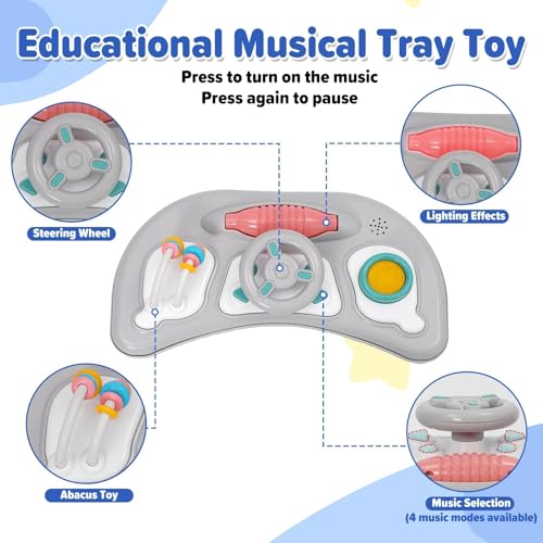 5 in 1 Lauflernhilfe,2-stufige Höhenverstellung,5-stufige Sitzverstellung,mit Abnehmbarem Tablett und Musik,360°-Drehrollen mit Bremsen,Baby Walker ab 6 Monaten Geeignet – Bild 4