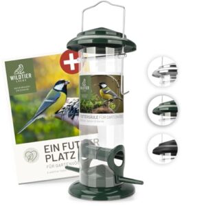 wildtier liebe Körner Futtersäule, Vogelfutterspender 23,5cm, Grün – aus rostfreiem Metall I Vogel-Futterstation, Vogelfutter-Säule, Wildvögel Futtersilo I Ganzjährige Vogelfütterung