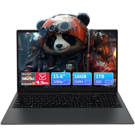 Pryloxen Gaming Laptop, 16GB DDR4 RAM 1TB SSD, Octa-Core 5825U CPU(4.5 GHz) 15.6 Zoll Full HD Notebook, Fingerprint Reader, Privacy Shutter, Mini HDMI, USB-C, Webcam, Student/Business Laptop