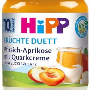 HiPP Pfirsich-Aprikose mit Quarkcreme, Früchte Duett ab 10. Monat (6 x 160g), ohne Zuckerzusatz, glutenfrei, in bester Bio-Qualität