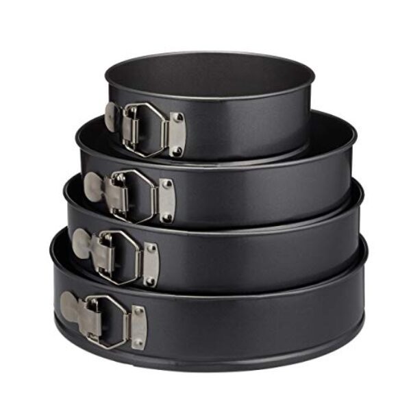 Relaxdays Springform Set, 4-teilig, Ø 18/24/26/28 cm, antihaftbeschichtet, bis 220 °C, runde Kuchenbackformen, grau