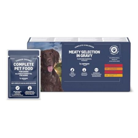 by Amazon Alleinfuttermittel für ausgewachsene Hunde, Fleischauswahl in Sauce, 4.8kg (48 Packungen mit 100g) - Produktbild