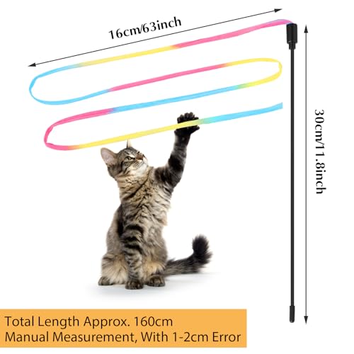 DOPENSPI 3 Stück Katzen Zauberstab, 88cm Katze Wand interaktives Spielzeug Interaktives Katzen Regenbogenstab Schnurspielzeug Interaktiver Zauberstab für Teaser Training Indoor – Bild 3