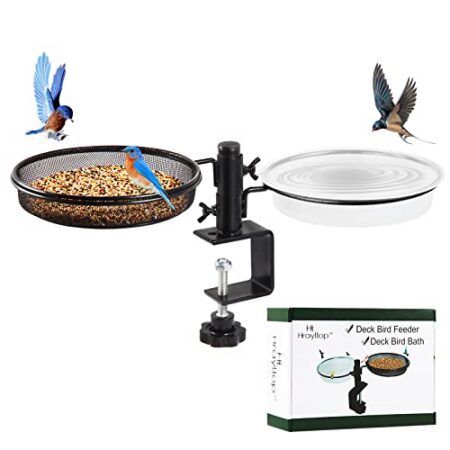 HRAYLTOP Die hängend Vogelfutterspender und Vogeltränke – mit 18cm 2-in-1 Metall Balkonhalterung,Vogelhaus Garten,Vogeltränke Balkon für absorbieren Vogelfutter