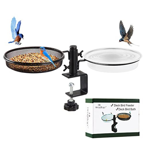 HRAYLTOP Die hängend Vogelfutterspender und Vogeltränke – mit 18cm 2-in-1 Metall Balkonhalterung,Vogelhaus Garten,Vogeltränke Balkon für absorbieren Vogelfutter