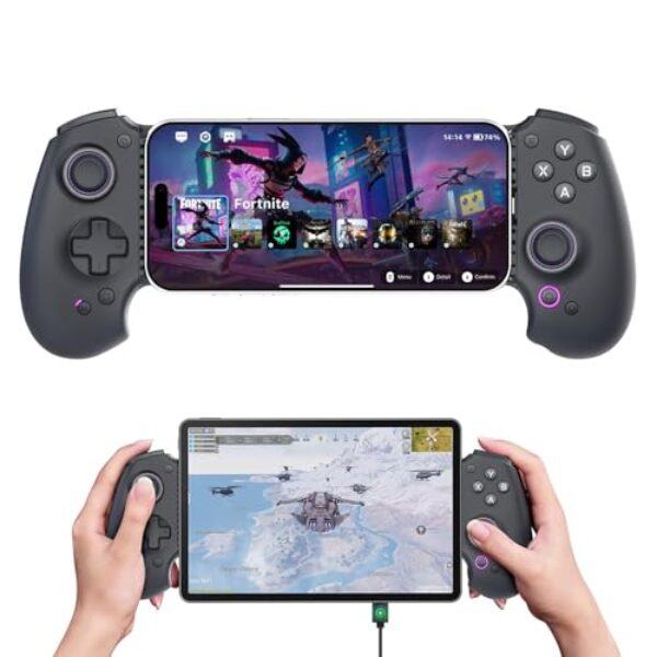 abxylute S9 Full-Size Gaming Phone Controller für iPhone 15/16/17, iPad Mini 6/7 Android Tablet Bluetooth TypeC Mobile Gamepad Kostenloser Tastenbelegung Genshin Impact, Hall Effect Joystick (black)
