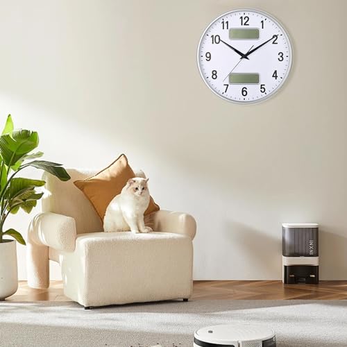 HZDHCLH 33cm Funkuhr Digitale, Anzeige von Temperatur, Luftfeuchtigkeit, Kalender, Modernes Design, Geeignet Für Zuhause, Büro, Schule(Weißsilber) – Bild 6