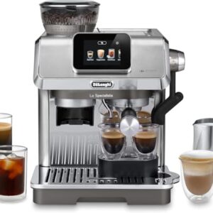 De’Longhi La Specialista Touch – Perfetto Siebträgermaschine Espressomaschine mit Mahlwerk, 10 Getränke, Cold Brew, automatische und manuelle Milchaufschäumung, Touchscreen, Metall (EC9455.M)