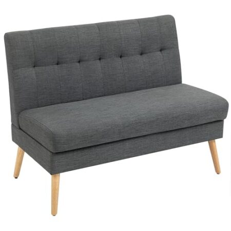 HOMCOM Sofa 2 Sitzer Couch mit Leinenoptik, Getuftete Rückenlehne Kleine Polstersofa Modern 118 cm Gepolstert Doppelsofa mit Holzbeine für Wohnzimmer, Kleine Räume, Dunkelgrau -...