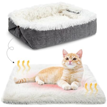 MAIYADUO Weiches Katzenbett Waschbar 42×36 cm Plüsch Haustierbett für Katzen und Kleine Hunde, 2 in 1 Katzenbett Schlafsack Warmes Haus Katzenkissen Katzendecke Waschbares Nest Bett für Katzen