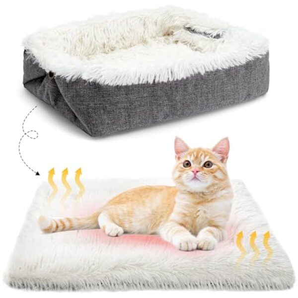 MAIYADUO Weiches Katzenbett Waschbar 42×36 cm Plüsch Haustierbett für Katzen und Kleine Hunde, 2 in 1 Katzenbett Schlafsack Warmes Haus Katzenkissen Katzendecke Waschbares Nest Bett für Katzen