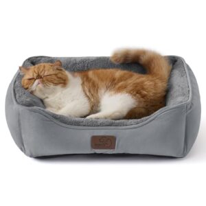 BEDSURE Katzenbett waschbar Katzen Bettchen – 51x41cm Katzenkorb Indoor mit Rutschfester Basis, quadratisches Hundebett für kleine Hunde mit weichem Rand, grau