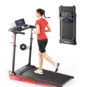 Laufband für Zuhause 12km/h, 6 IN 1 Elektrisches Laufband mit 10% Steigung, 1080MM Einziehbares Steigrohr, 360° Tablet Holder, Controllo App, 2.5HP Leiser Motor, LED Anzeige