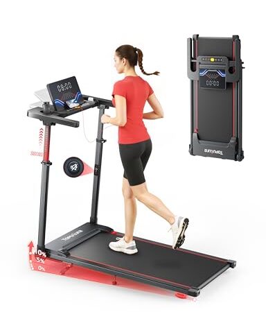 Laufband für Zuhause 12km/h, 6 IN 1 Elektrisches Laufband mit 10% Steigung, 1080MM Einziehbares Steigrohr, 360° Tablet Holder, Controllo App, 2.5HP Leiser Motor, LED Anzeige