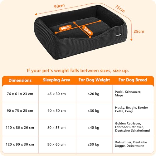 HMTOPE Hundebett, Hundesofa, Hundematte aus Cord, S/M/L, rutschfest, Abnehmbar und Waschbar, Weich und Atmungsaktiv, Dunkelgrau, 90 x 75 x 25 cm – Bild 3