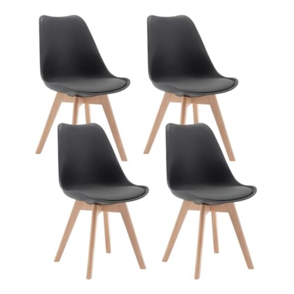 WOLTU Esszimmerstühle 4er Set, Skandinavische Küchenstühle Retro Design, Sitzfläche aus Kunstleder, mit Massivholz Beinen, bis 150 kg belastbar, Grau