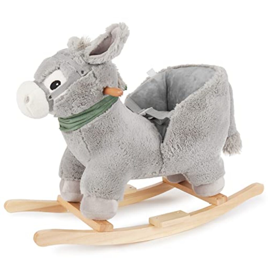 Bieco Plüsch Schaukeltier Esel 73,5×33,5x61cm | Schaukelpferd Baby | Schaukeltier Kinderschaukel Indoor | Baby Wippe Schaukelpferd ab 9 Monaten